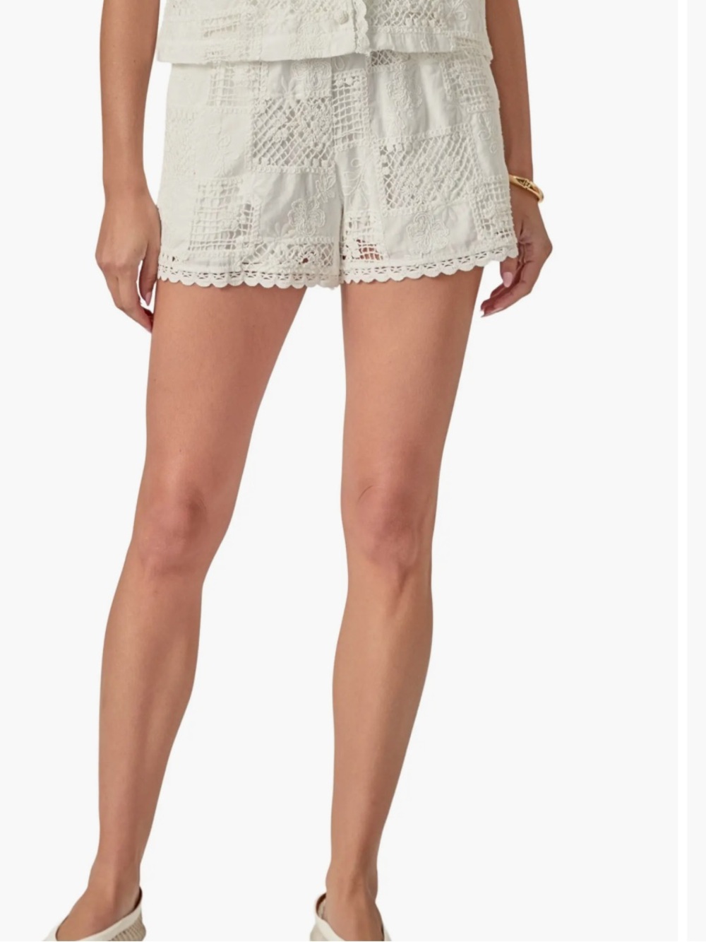 English Factory White Lace Patchwork High-Waist Shorts